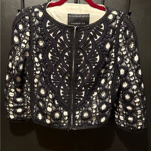 Andrew Gn Black and White Embroidered Women's Evening Jacket